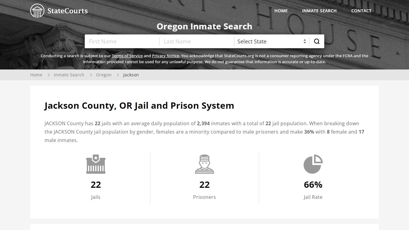 Jackson County, OR Inmate Search - StateCourts